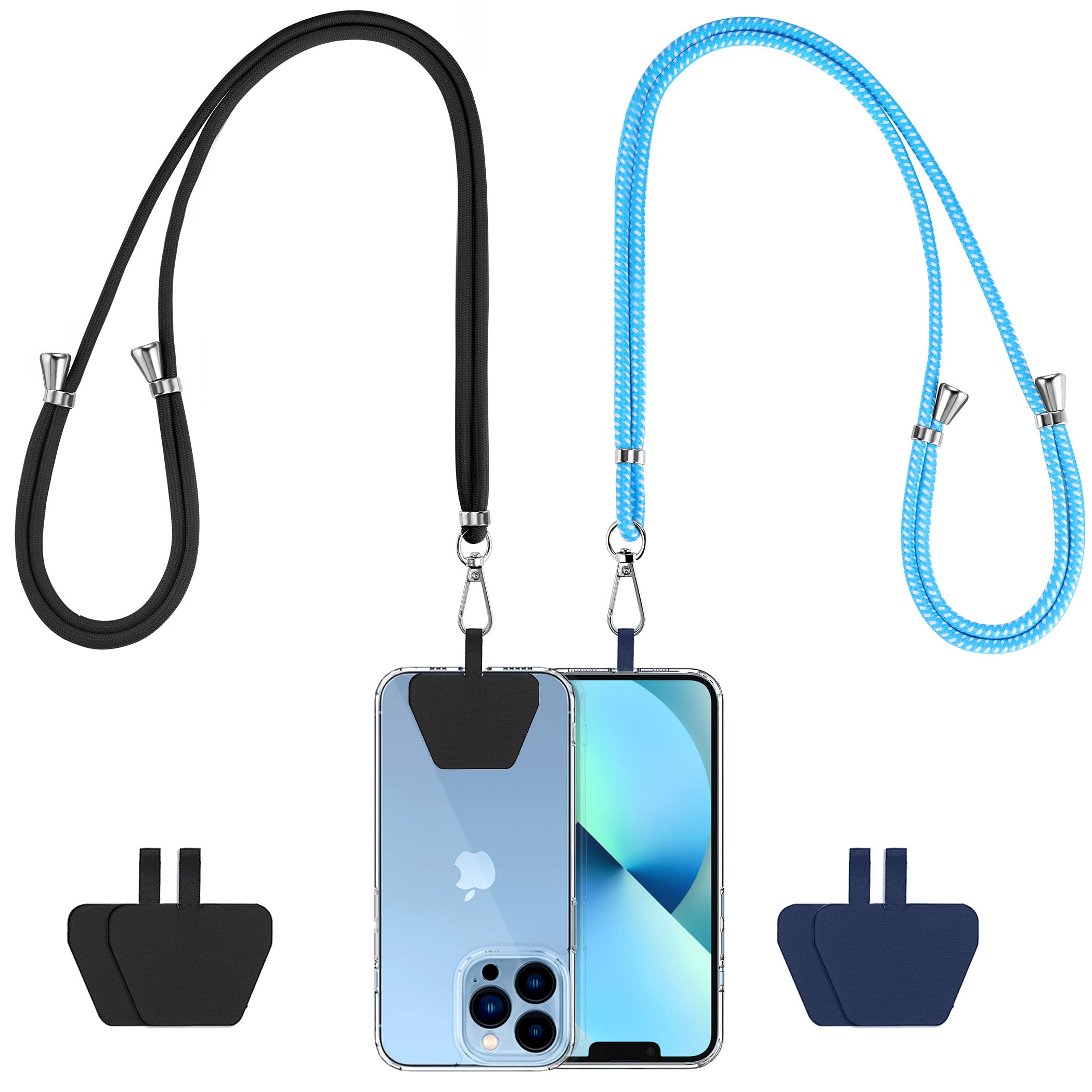 CACOE Cell Phone Lanyard 2 Pcs-1 Pcs Adjustable Neck Strap,1 Pcs Wrist Strap,2 Pcs Pads,Universal Crossbody,Multifuctional Compatible with Most Smartphones(Black)